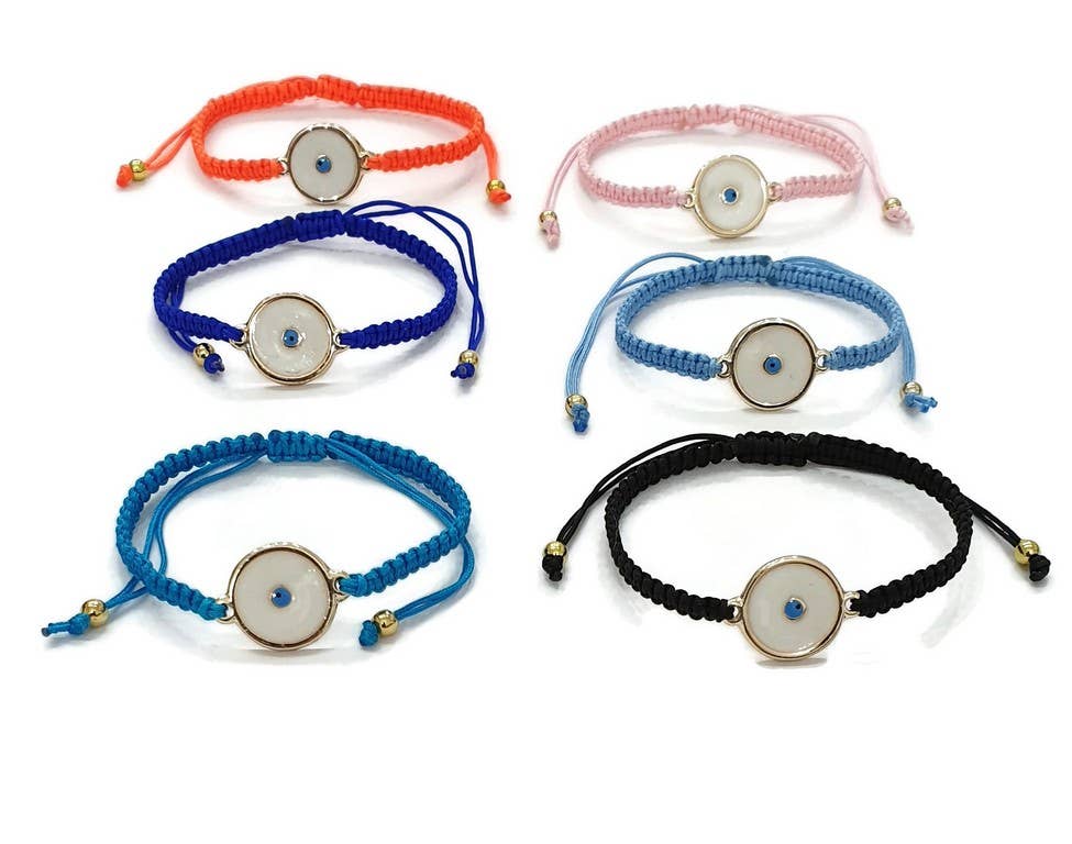 Loli - Wholesale Charm/Dangle Bracelet - Bracelet Macrame Round Evileye Evil Eye Enamel Silver & Gold2