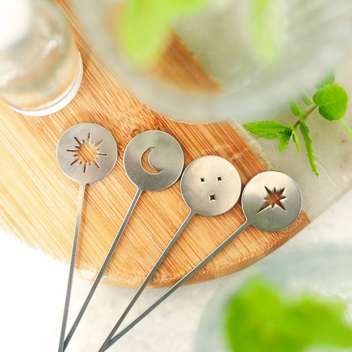 Pivot - Wholesale Drink Stirrer - Moon & Stars Cocktail Stirrers - Set of 4