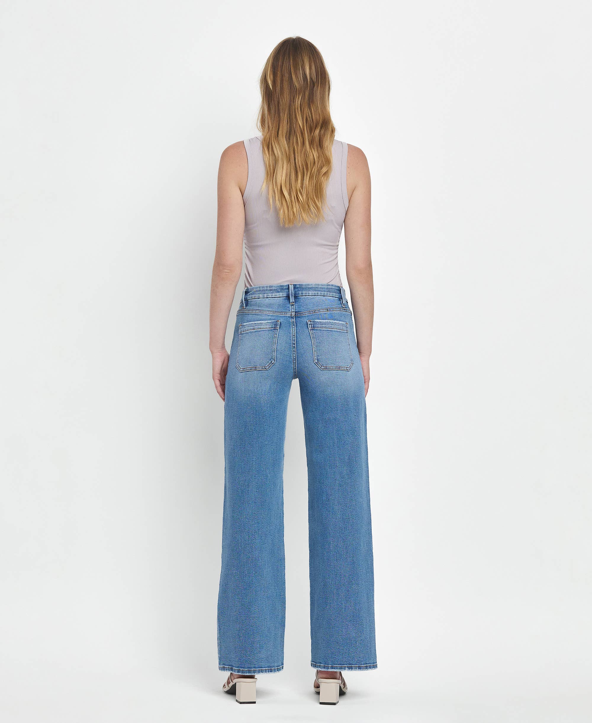 FILANTROPISCH HOGE TAILLE PATCH ZAK WIJDE PIJPEN JEANS LV1479 voor groothandel op Faire7