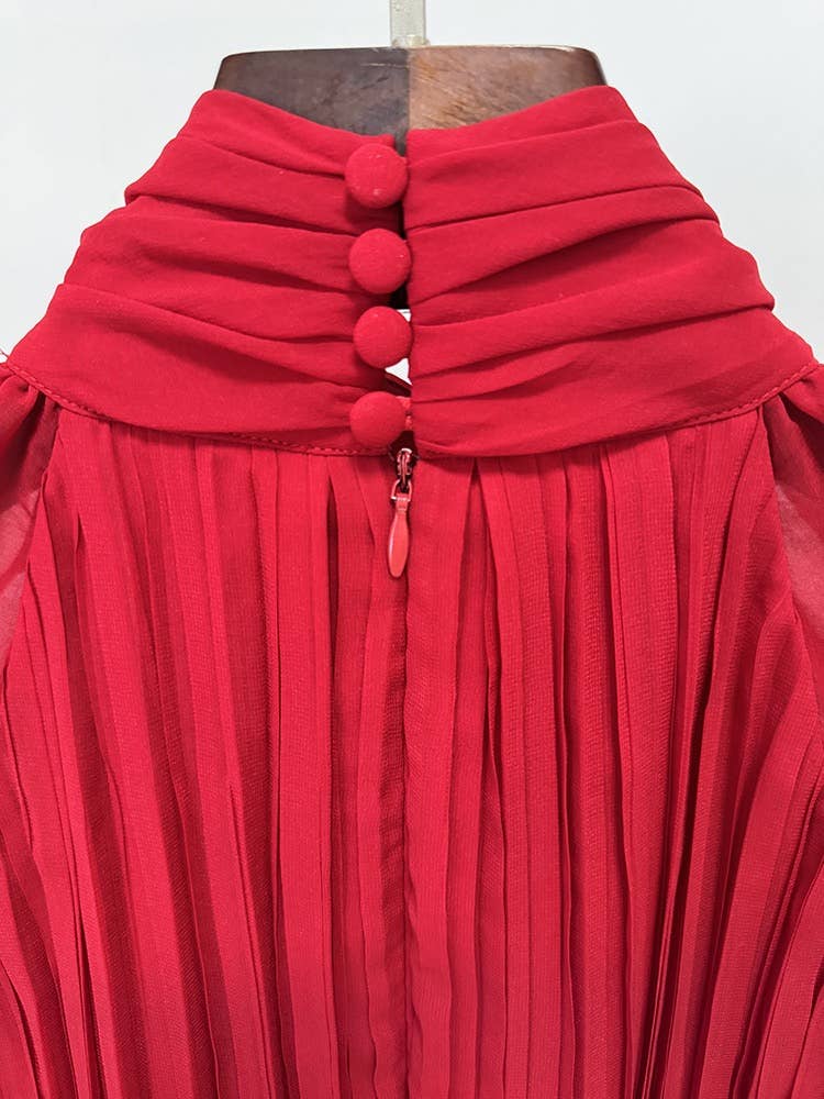 Red DR664Y Flowing Pleated Chiffon Maxi Dress with Cape Detail for wholesale on Faire7