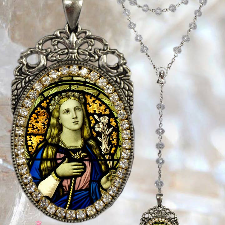 MariaSantissimaShop – Großhandel Kette mit Anhänger/Charm – Rosenkranz St. Philomena: Schutzpatron der Babys, Kleinkinder und Jugend Handgemachte Halskette katholischer christlicher religiöser Schmuck Medaille Anhänger