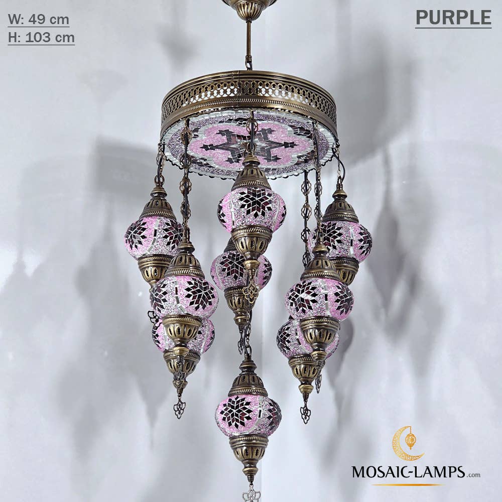 Mosaic Lamps – Großhandel Kronleuchter/Hängeleuchte – 9+1 türkische Kronleuchter mit gemischtem Globusmosaik, gemischte Siedlung23