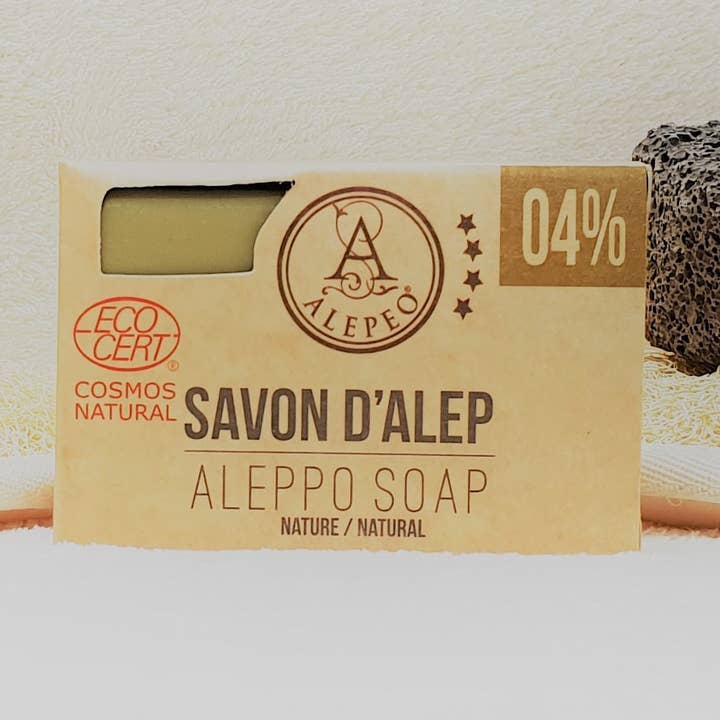 Aleppo Seife Formseife (100 g) Natural 4% Ecocert "Cosmos für den Großhandel von ALEPEO