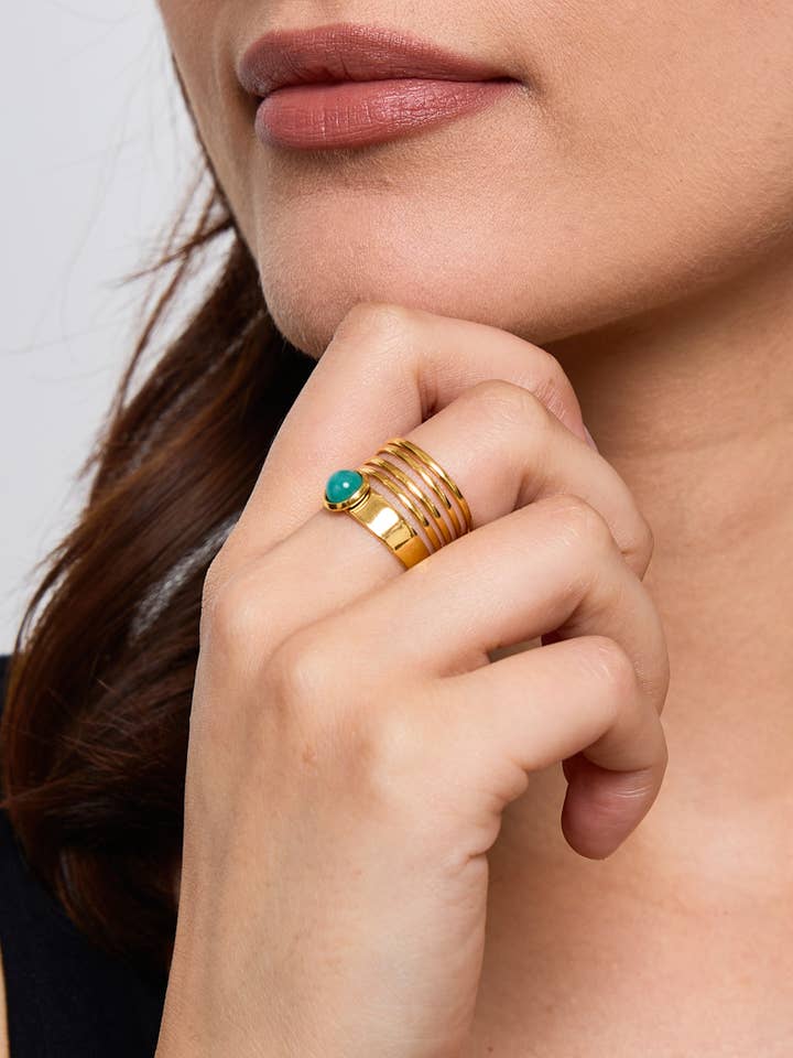 Bague avec pierre coloré en acier inoxydable 424RX108 pour la vente par BYREN | ÉLINE L'ATELIER
