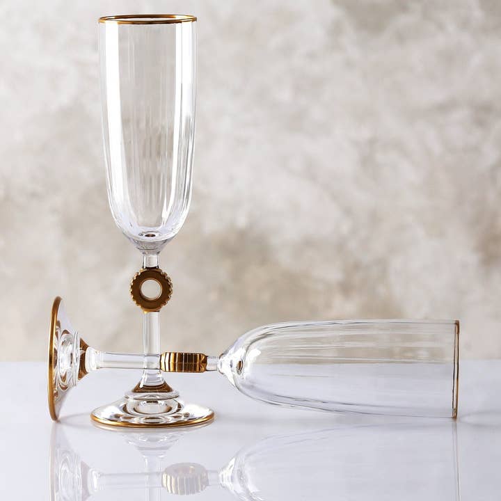 Bicchieri da brindisi ad anello di cristallo, coppa con bordo dorato, flûte da champagne vintage, articoli da bar, articoli in vetro, festa di matrimonio, regalo per damigella d'onore, calici. per la vendita all'ingrosso da parte di Mory Design Store