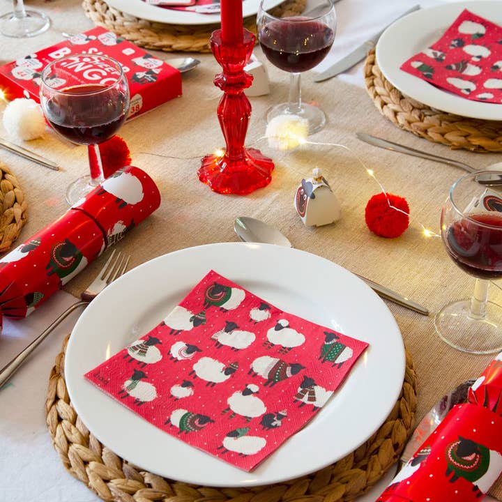 Talking Tables UK - Wholesale Disposable Napkin - Sheep Christmas Napkins | 20 Pack | Novelty Gifts |4