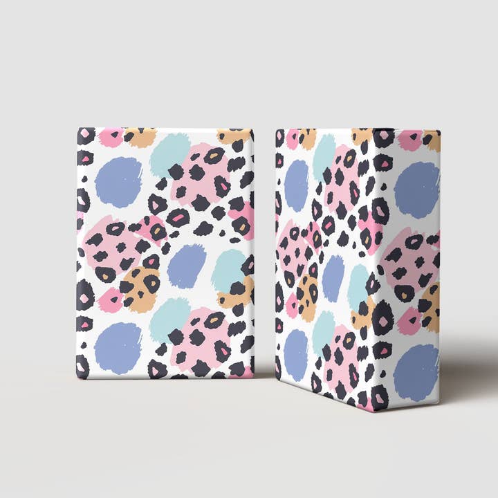 House of Binky - Wholesale Flat Wrap - Pastel Leopard Print Wrapping Paper – Colourful Brush Stroke Gift Wrap in Pink, Blue & Mustard Spots4