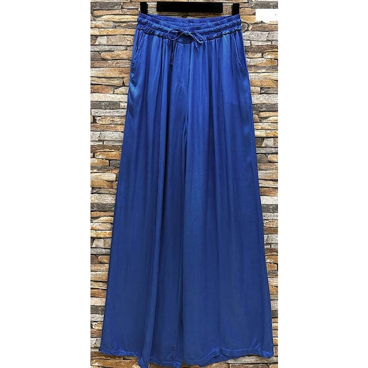 ELPRB Italian Royal Blue Wide Legs Satin Feel Pants LOOWIE for wholesale by LOOWIE