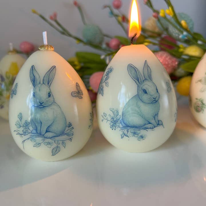 Latana Candles - Wholesale Pillar Candle - Easter Egg Candle with Cute Blue Bunny | Easter Decor & Gift