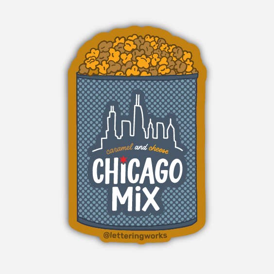 Mini Chicago Mix Popcorn Sticker for wholesale by Lettering Works