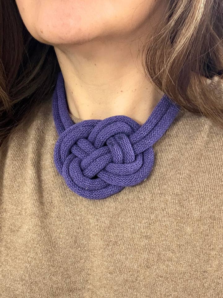 Celtic Harmony Knit Statement Necklace Purple for wholesale by Pretty Pink Eco-Jewellery