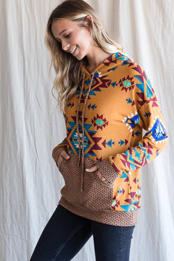 7th Ray – wholesale Hoodie – Women's – Aztec Print Drawstring Women's Hoodie T43372