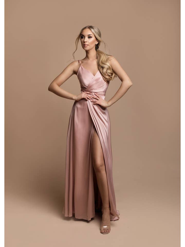 Eva & Lola - Epsilonn - Venta al por mayor Vestido de fiesta - Mujer - R1466 - Vestido largo de satén con tirantes