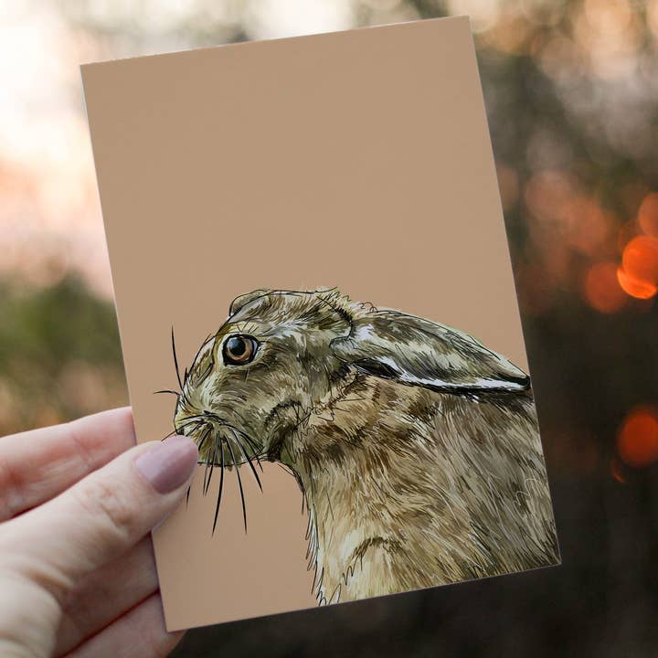 Wildlife Animal Greetings Card of Hare Rabbit by MLJ Artist for wholesale by MLJartist