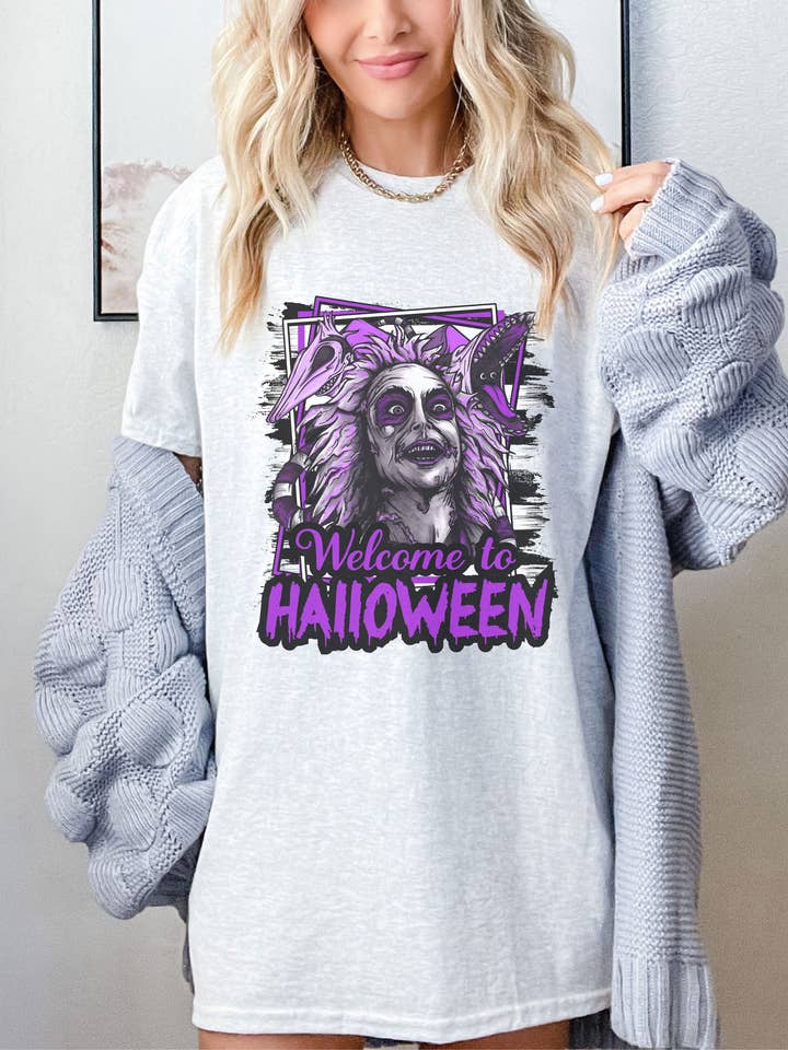 SONDO DESIGN LTD - Venta al por mayor Camiseta estampada - Mujer - Camiseta Welcome To Beetlejuice, camisa de Tim Burton para Halloween3