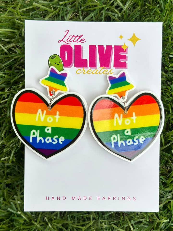"Not a Phase"LGBTQI Awareness Dangle Earrings 🌈 for wholesale by Little Olive Creates