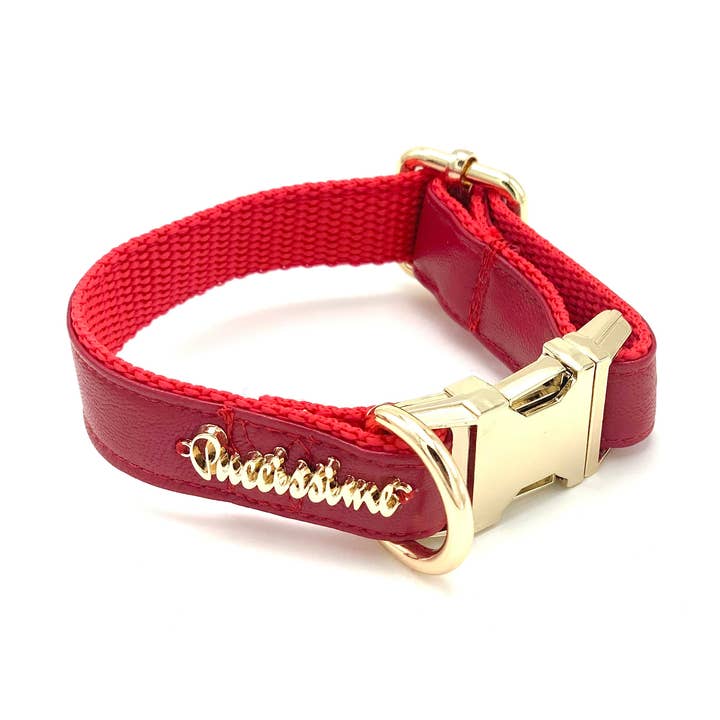 Cuello de piel rojo cereza para venta al por mayor de Puccissimé Pet Couture