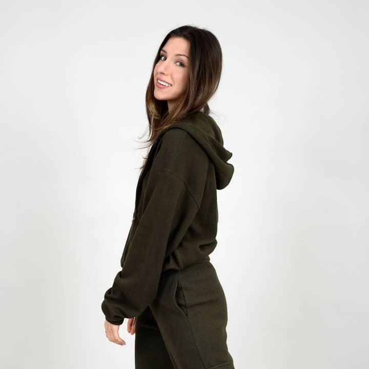 RD Style - Wholesale Hoodie - Women's - HAIDELYN WAFFLE ZIP UP HOODIE - 75T261S2