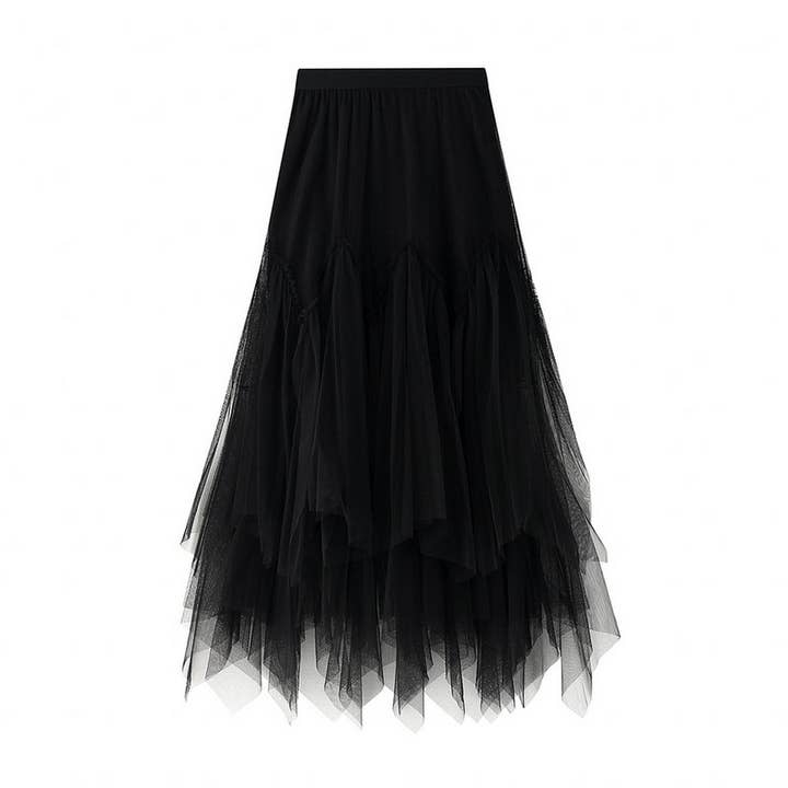 Irregular Pleated Tulle Midi Skirt with Volume_CWBMS0383 for wholesale by ACCITY