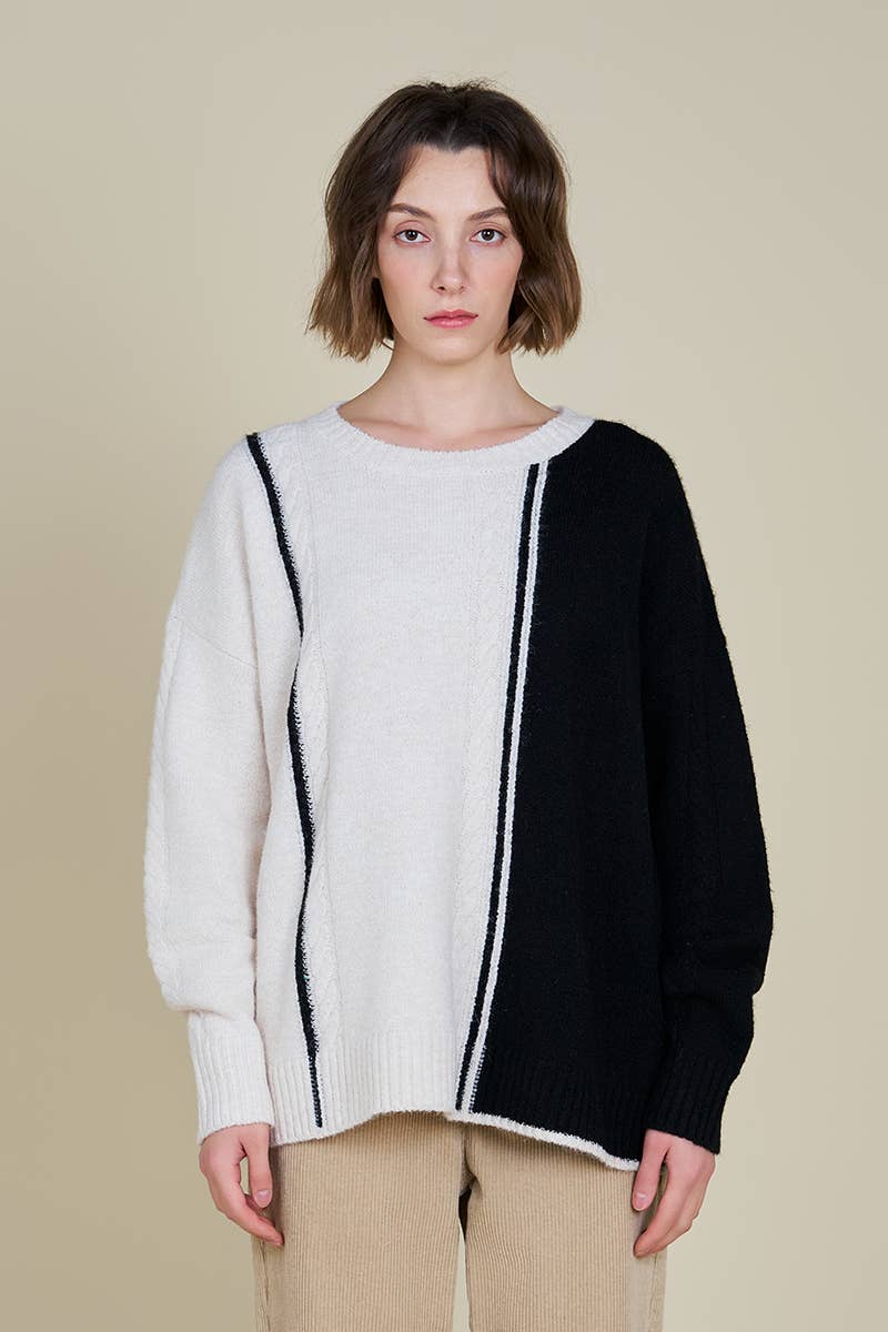 Grade & Gather - Wholesale Knit Sweater - Women's - 41758 - CABLE CONTRAST SWEATER