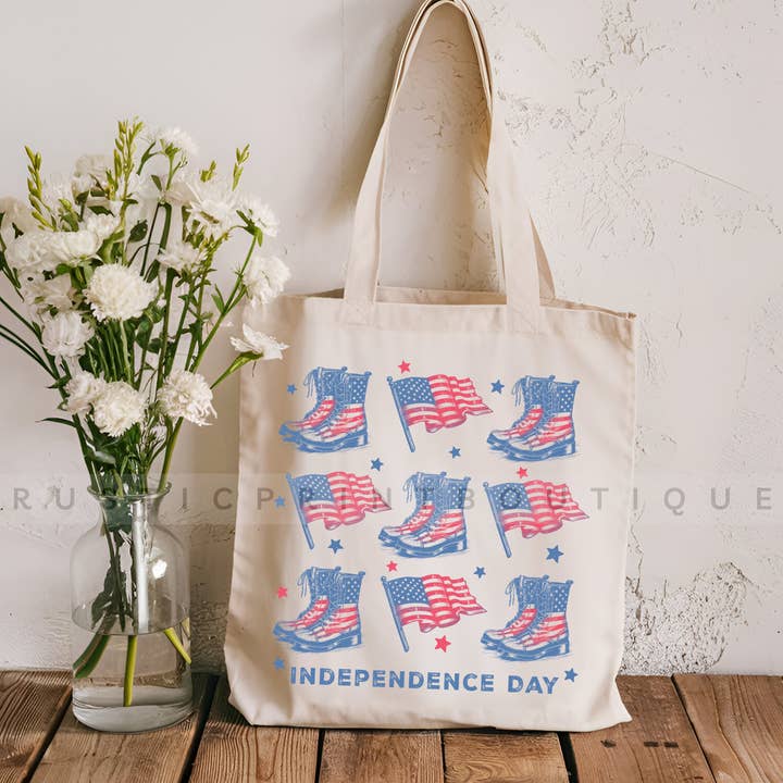 4th of July Tote Bag Summer Beach Bag Cotton Vintage Tote for wholesale by RusticPrintStudio