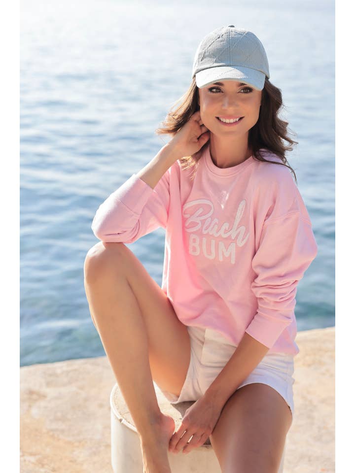 Shiraleah - Wholesale Graphic Sweatshirt - Women's - "BEACH BUM" SWEATSHIRT, BLUSH