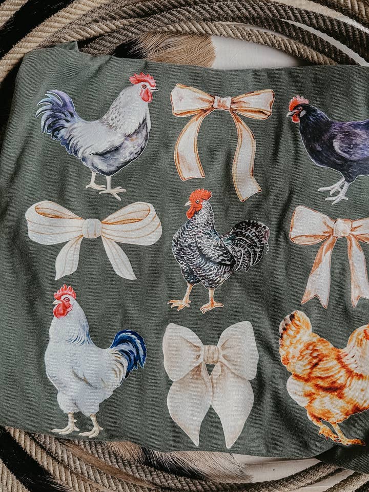 Bows & Chickens Tee for wholesale by Bar Tabs Wholesale