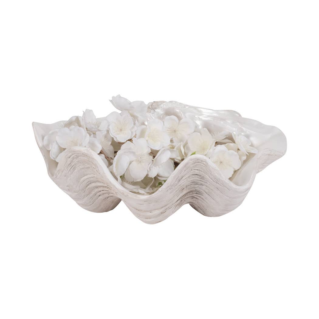 Sagebrook Home - Wholesale Decorative Plate/Dish/Bowl - Decorative Bowl - Ivory Resin Coastal Seashell Shape, 13 in.5