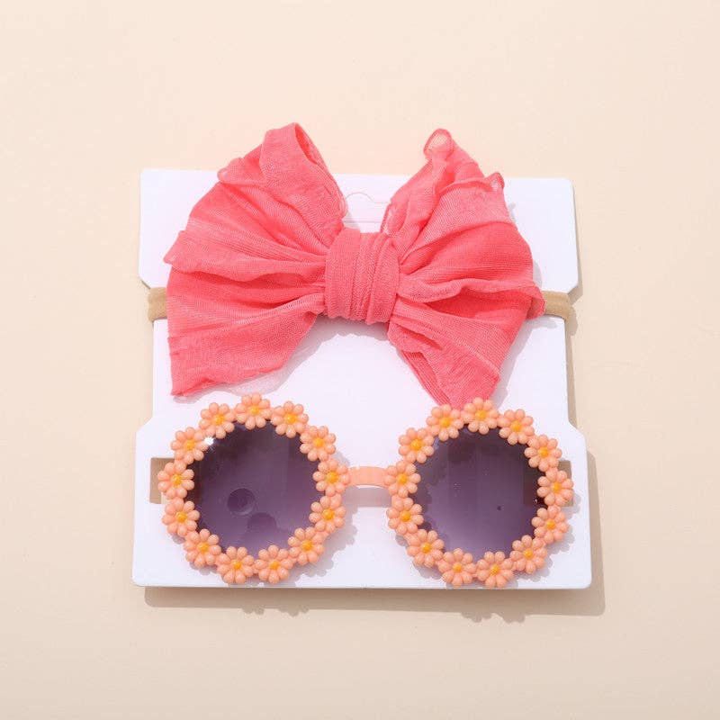 Little Chic Boutique - Venta al por mayor Cinta para el pelo - Niños - Conjunto de Gafas de Sol con Flores para Niños y Diadema con Lazo de Encaje Proveedores Mayoristas de Accesorios5