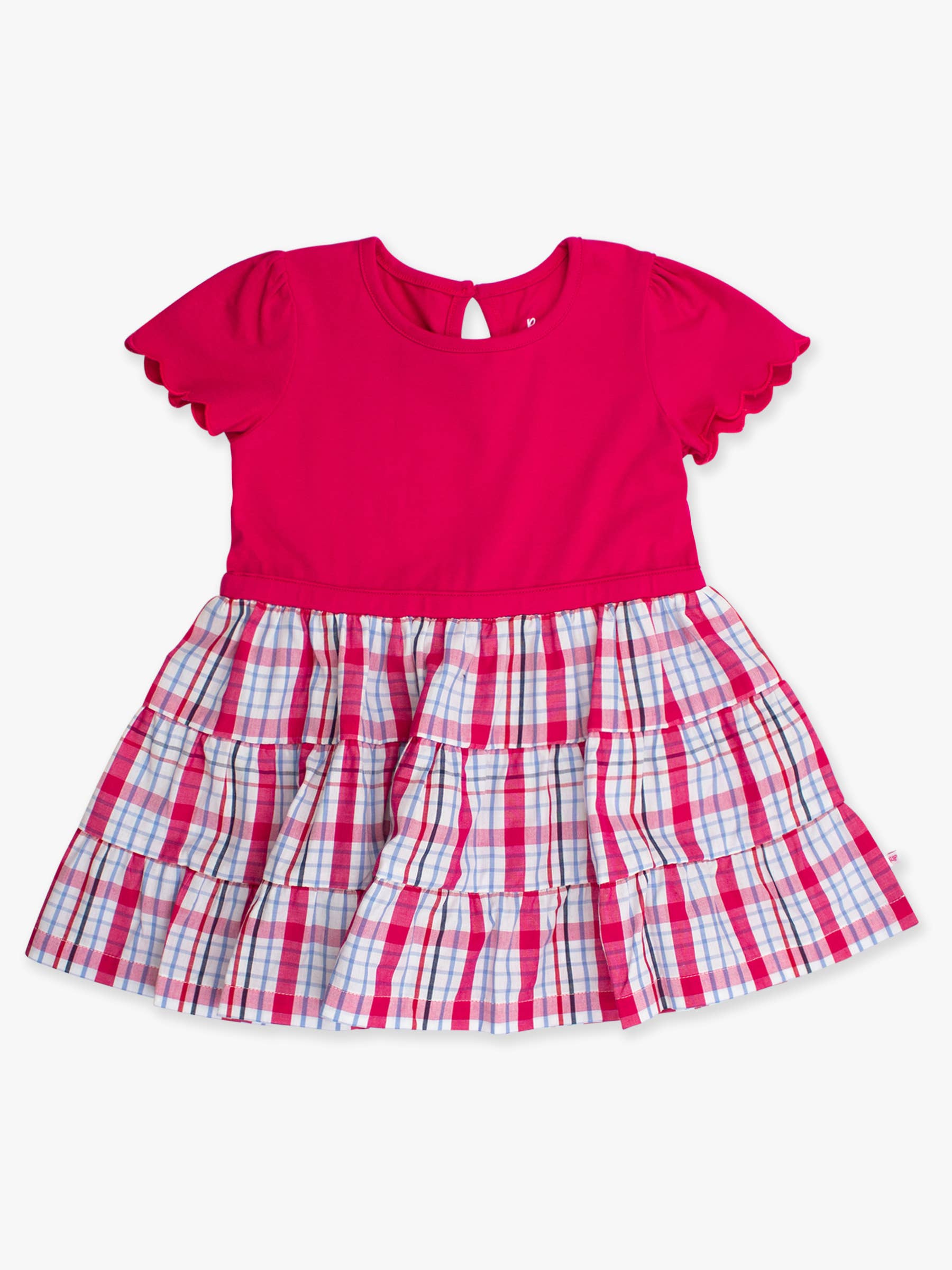 Pink Girls Adley Plaid Short Sleeve Tiered Dress for wholesale on Faire8