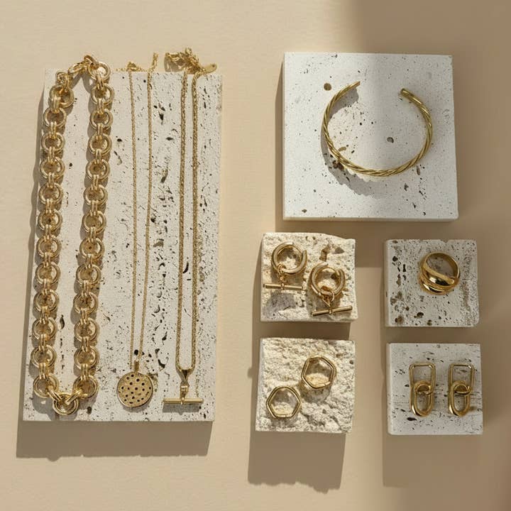 18k Gold Plate New Edit 8 Pieces Chain Hoops T Bar Necklace for wholesale by Gold Lunar