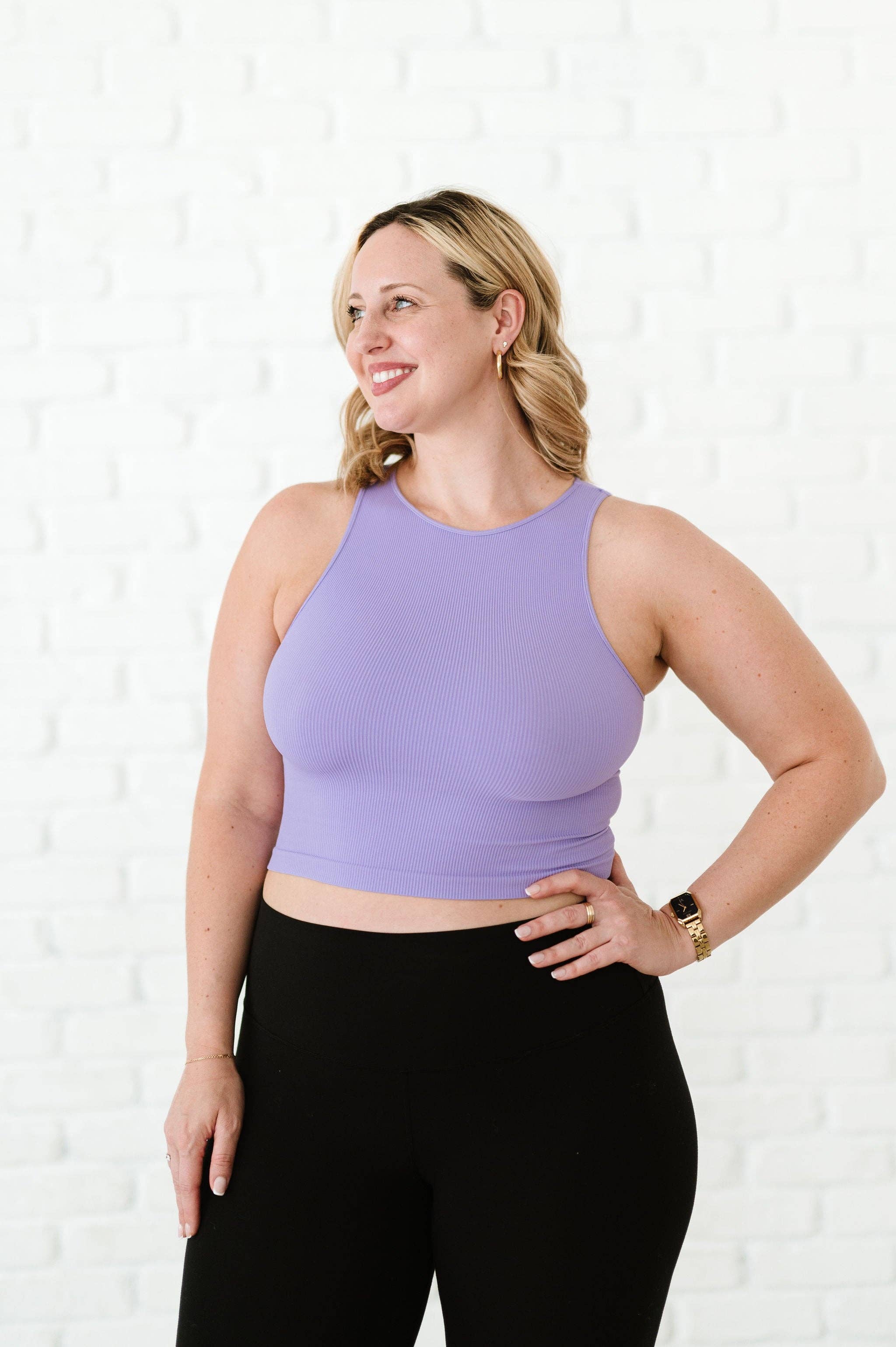 Comfort Cove Clothing - Wholesale Tank Top - Women's - Cropped Ribbed High Neck - Lavender1