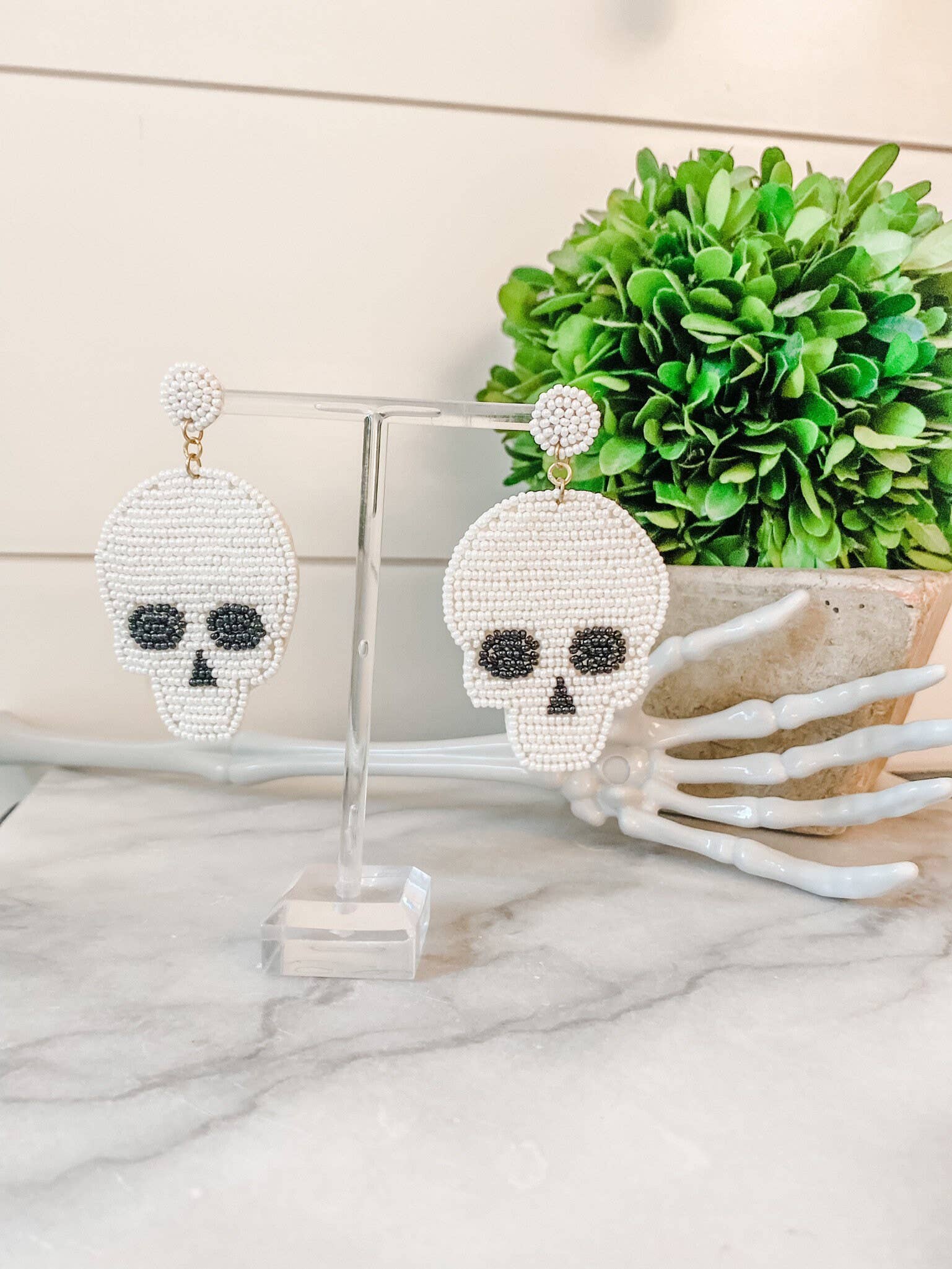 Brookhaven Baubles - Wholesale Dangle earrings - Halloween Skull Beaded Southern Statement Earrings4