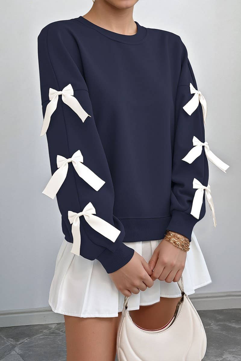 NINEXIS - Vente Chemisier – femme - CWTBLL4035_PULL DE NOËL À COL ROND AVEC NŒUD ROUGE3