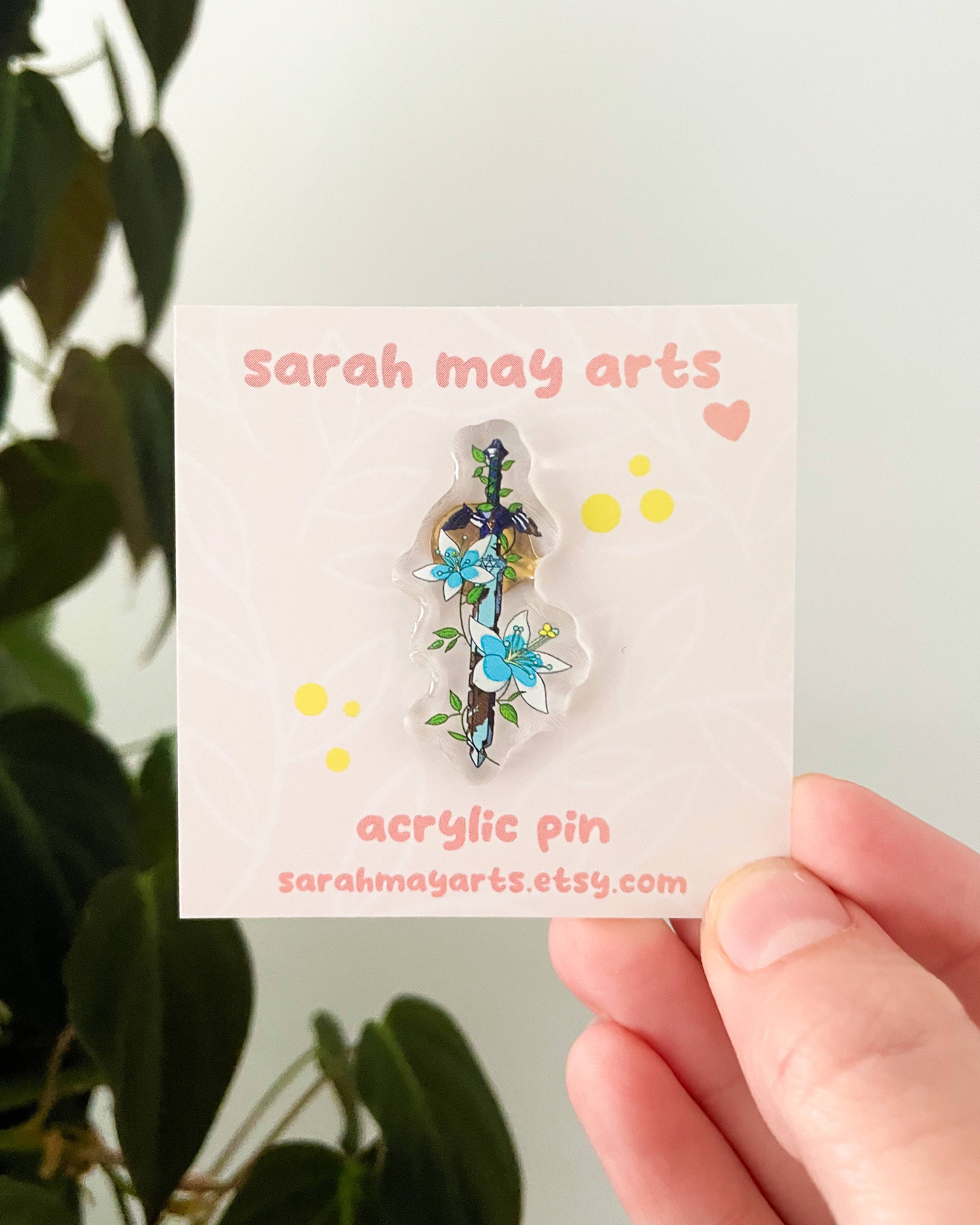 Sarah May Arts - Wholesale Lapel Pin/Button - Master Sword Acrylic Pin | Legend of Zelda Floral Pin0