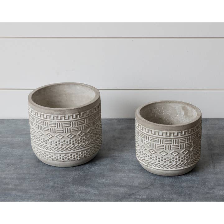 Audrey's Home & Gift - Wholesale Plant Pot - Debossed Aztec Cement Planters (Set Of 02)