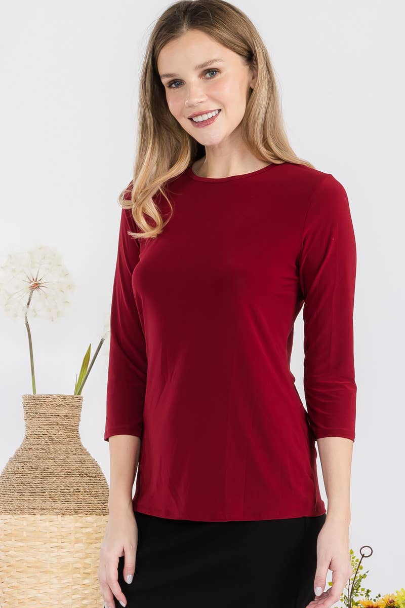 Celeste Clothing - Wholesale T-Shirt - Women's - CLASSIC 3/4 SLEEVE CREW NECK TOP -CT1321431