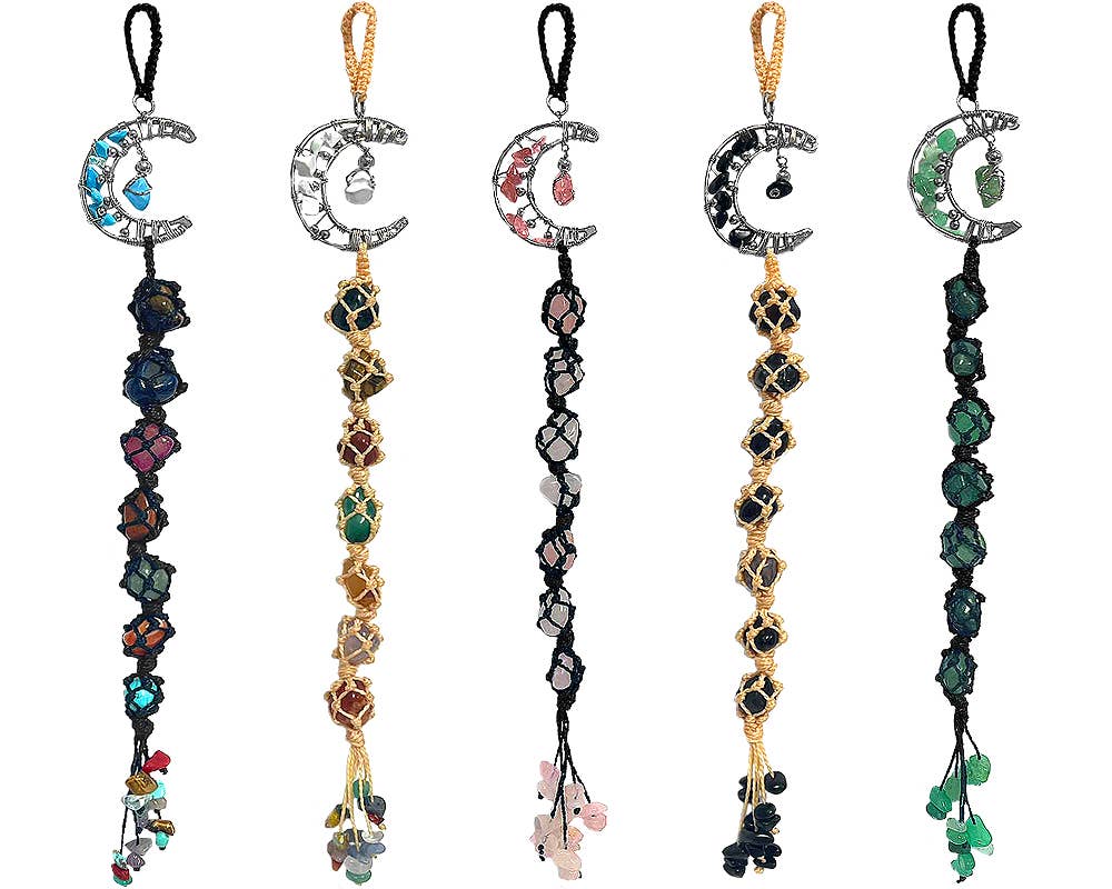 Pichincha - Wholesale Ornament - Wire Wrapped Moon Stone Long Macrame Hanging Ornament0