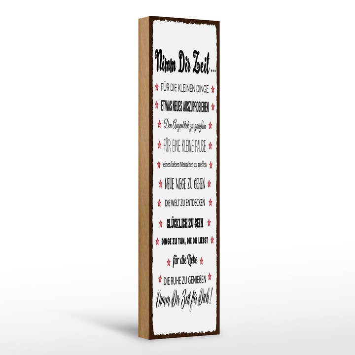 Holzschild Spruch 46x10 cm Nimm dir Zeit für 12 Ratschläge für den Großhandel von Femer