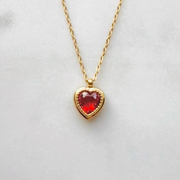 Heart Necklace with Red Crystal - Gold for wholesale by Omen Bazaar LLC