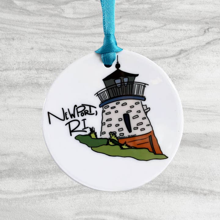 Nanner Designs - Wholesale Ornament - Lighthouse Newport, RI Ceramic Ornament