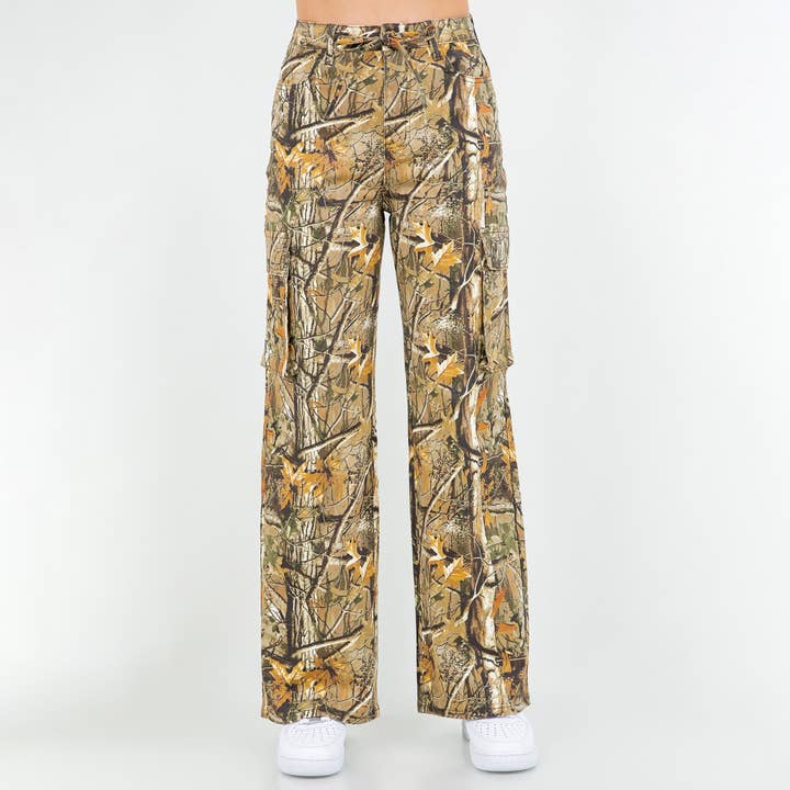 PANTALON CARGO À JAMBES LARGES AVEC CORDONS DE SERRAGE-RJH9996CM pour la vente par American Bazi