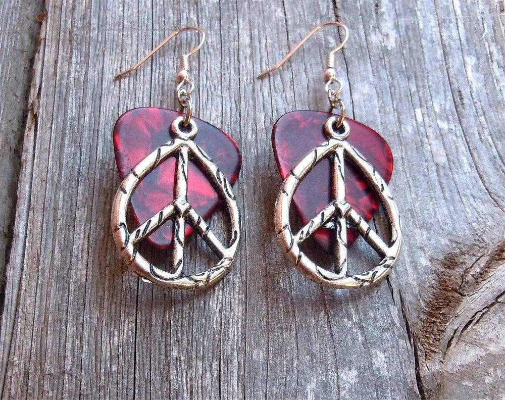 Simply Raevyn - Wholesale Dangle Earrings - Large Oval Peace Sign Charm Guitar Pick Earrings27
