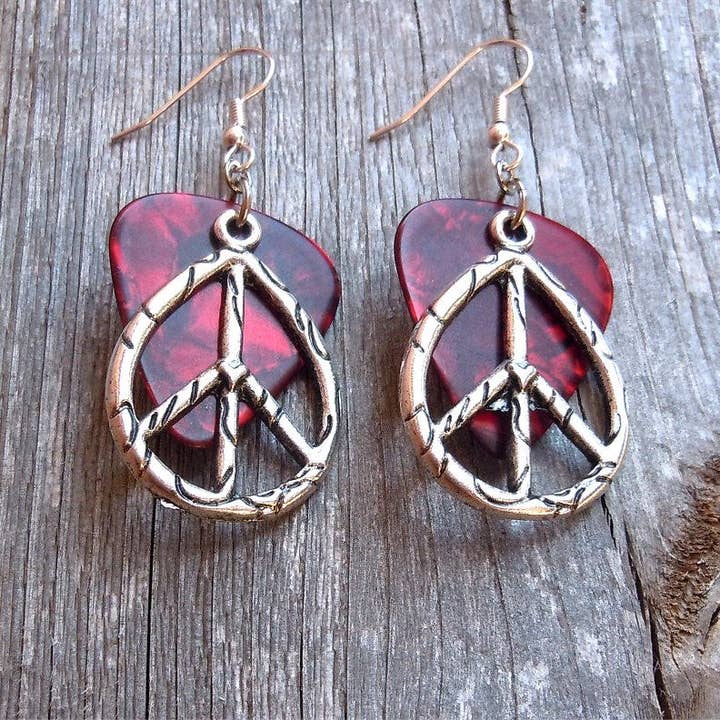 Simply Raevyn - Wholesale Dangle Earrings - Large Oval Peace Sign Charm Guitar Pick Earrings27