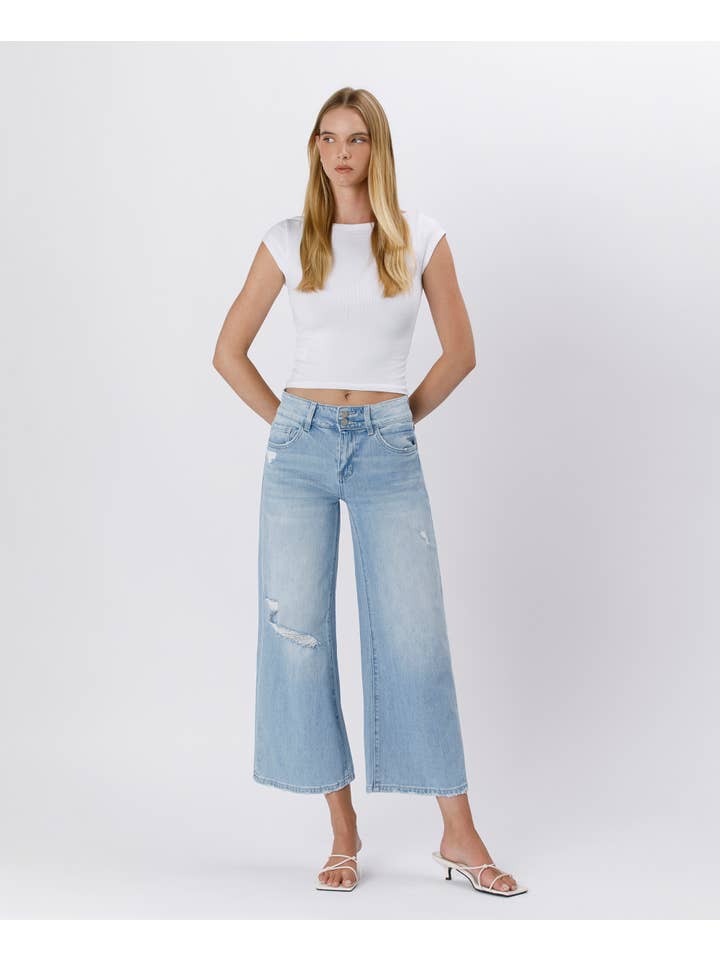 CAVA HIGH RISE TWO BUTTONS CROP WIDE LEG JEANSS T6409 for wholesale on Faire
