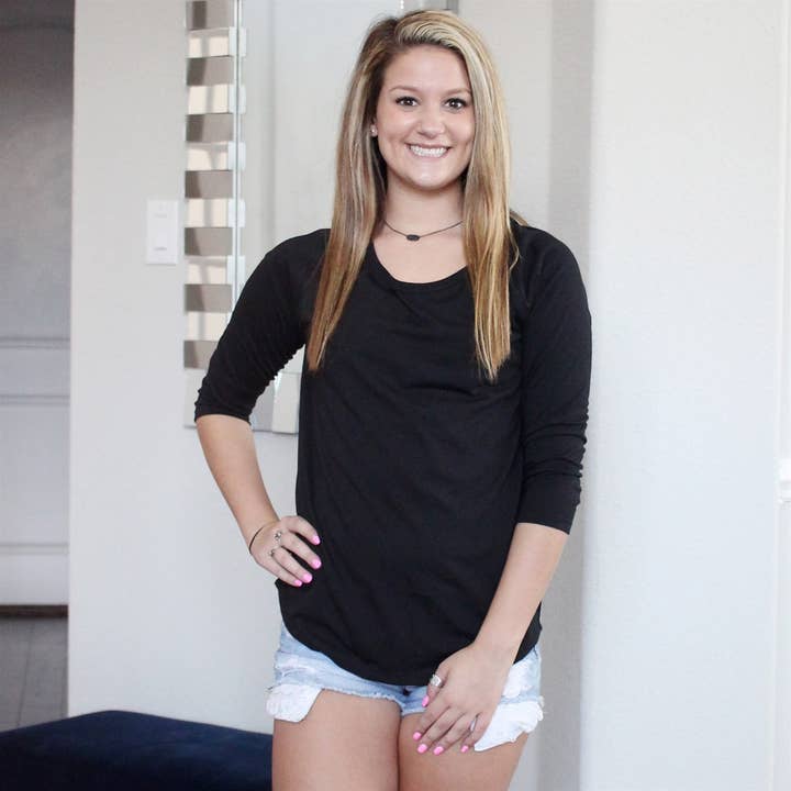 ShopTrendsNow - Wholesale T-Shirt - Women's - Ladies' Baby Rib 3/4-Sleeve Contrast Raglan T-Shirt