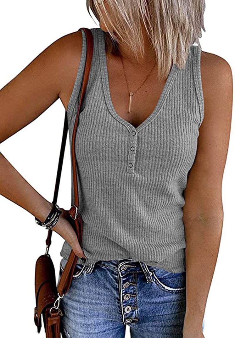 Lily Clothing - Wholesale Tank Top - Women's - SOLID COLOR V-NECK BREASTED SLIM-FIT KNIT VEST9