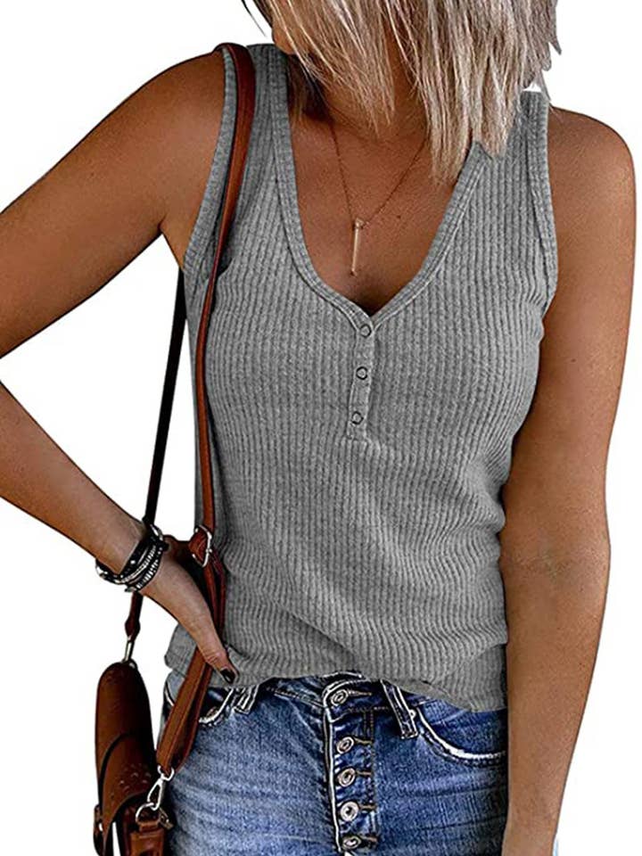 Lily Clothing - Wholesale Tank Top - Women's - SOLID COLOR V-NECK BREASTED SLIM-FIT KNIT VEST9