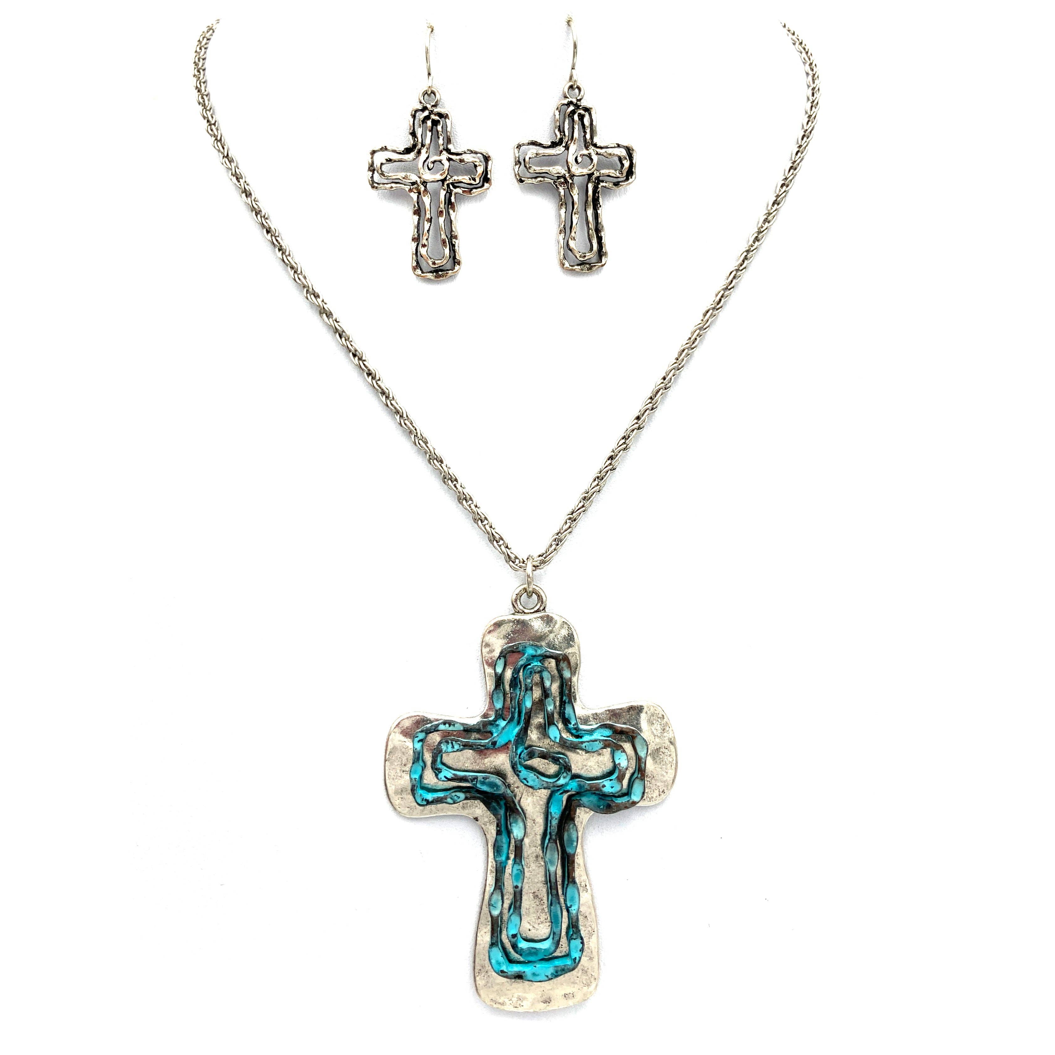 Lunar Deer - Wholesale Jewelry Set - Hammered Cross Wire Necklace Earring Set0