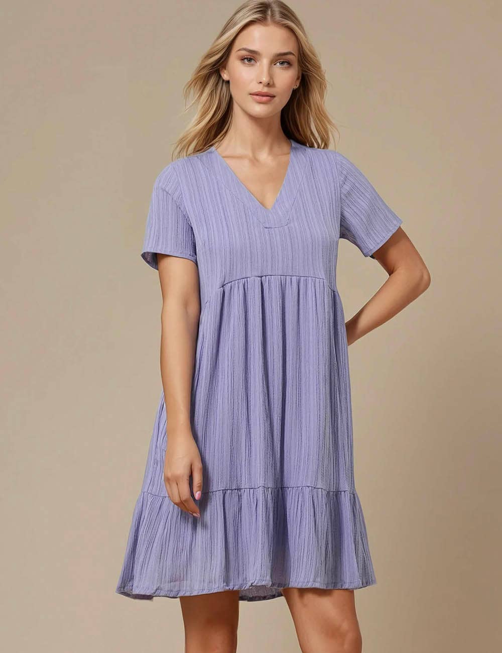 Sweetkama - Vente Robe – femme - Robe courte quotidienne à manches courtes et col en V13